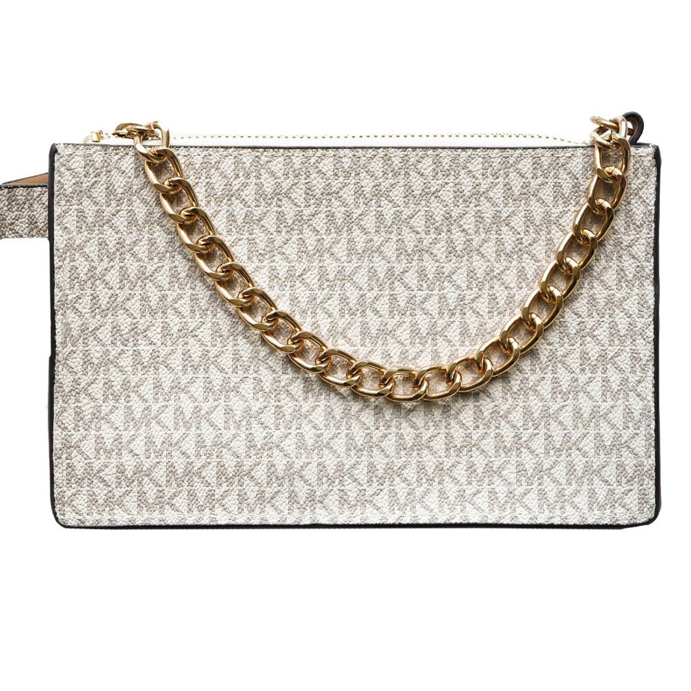 Michael Kors MK Signature Belt Bag Fanny Pack Vanilla Cream Gold Chain Purse